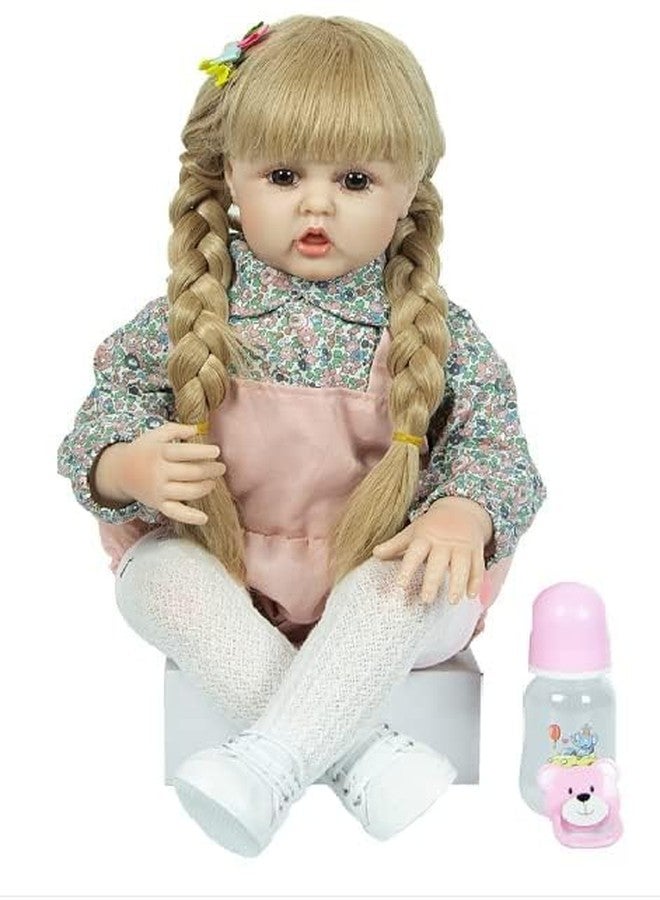 دمية طفلة حديثة الولادة من جوي جاي، مقاس 22 بوصة، دمية جميلة ونابضة بالحياة، مصنوعة من الفينيل والسيليكون، بجسم كامل وشعر طويل، مناسبة للأطفال، دمية طفل حديث الولادة واقعية مع لعبة تغذية، هدية مثالية لأعياد الميلاد والكريسماس. - Image 1